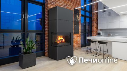 Каминокомплект Kratki Simple Box черный с топкой BS, левый угол в Шымкенте
